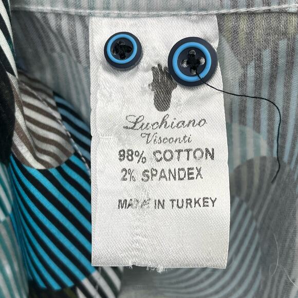 Visconti Black Geometric Circle Stripe Button Up Dress Shirt Size Small - Picture 7 of 7